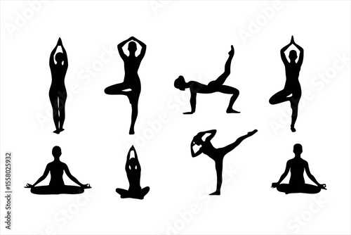 Yoga Poses Silhouettes - Women Practicing Yoga & Pilates Vector Set