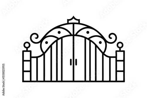 Artistic Metal Gate Design Outline with Animal Illustration Elements on White