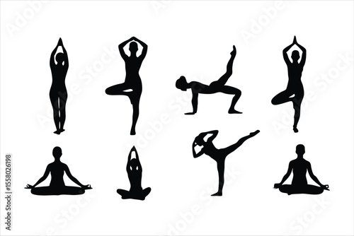 Yoga Poses Silhouettes - Women Practicing Yoga & Pilates Vector Set