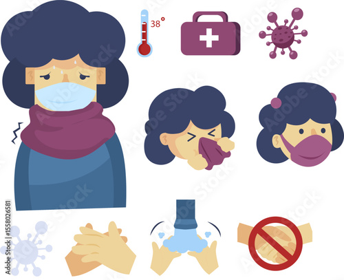 people with flu wearing mask vector illustration