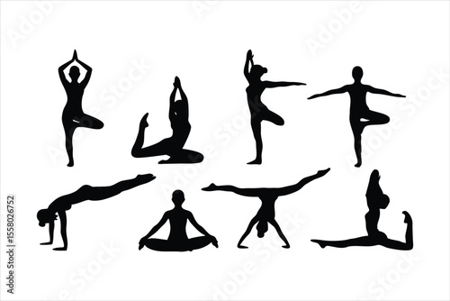 Yoga Poses Silhouettes - Women Practicing Yoga & Pilates Vector Set
