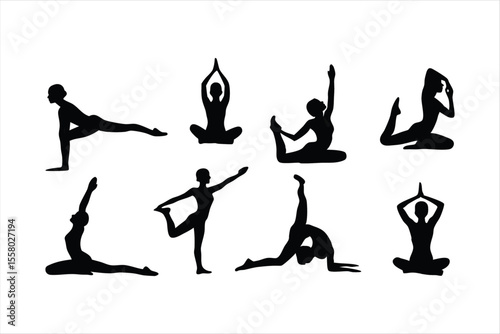 Yoga Poses Silhouettes - Women Practicing Yoga & Pilates Vector Set
