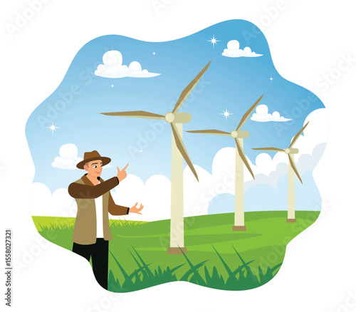 The concept of an environmentally friendly electrical energy source with windmills.