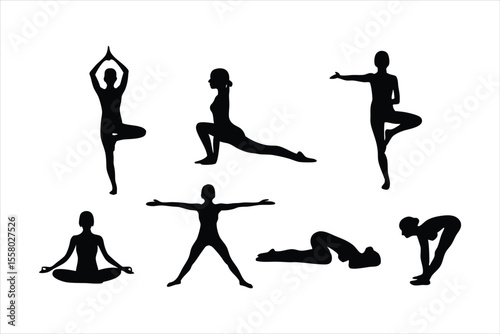 Yoga Poses Silhouettes - Women Practicing Yoga & Pilates Vector Set