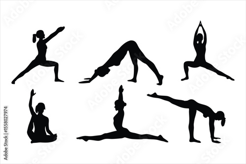 Yoga Poses Silhouettes - Women Practicing Yoga & Pilates Vector Set