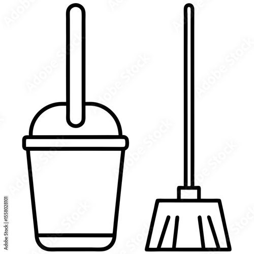Bucket and Mop Icon Vector | Generative AI & Linocut Silhouette Design