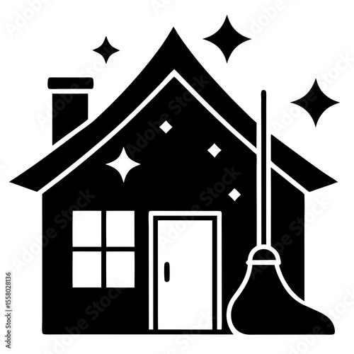 Clean House Icon Vector | Generative AI & Linocut Silhouette Design