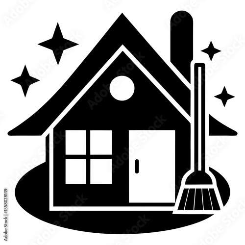 Clean House Icon Vector | Generative AI & Linocut Silhouette Design