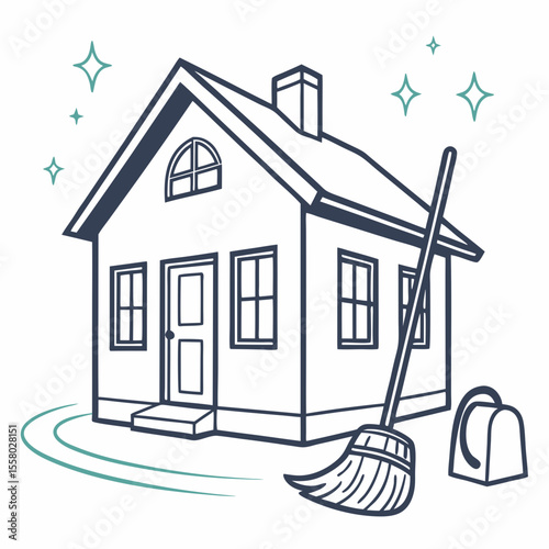 Clean House Icon Vector | Generative AI & Linocut Silhouette Design