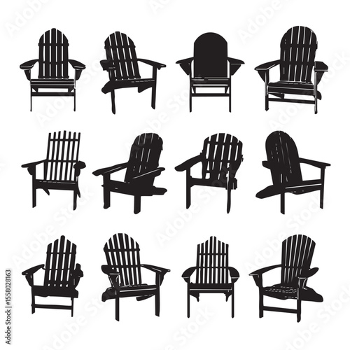 adirondack chair silhouette set, Black & White silhouette set