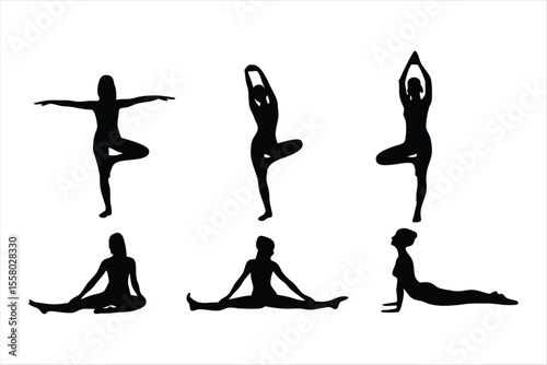 Yoga Poses Silhouettes - Women Practicing Yoga & Pilates Vector Set