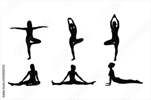 Yoga Poses Silhouettes - Women Practicing Yoga & Pilates Vector Set