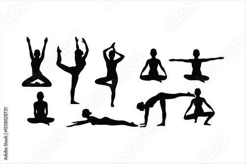 Yoga Poses Silhouettes - Women Practicing Yoga & Pilates Vector Set