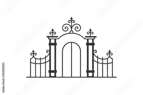 Clean Sketch of an Ornamental Garden Gate on a White Background
