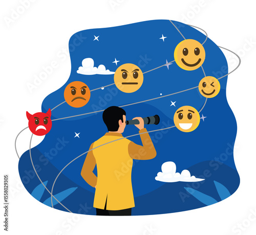 A man regulates emotions and manages moods.