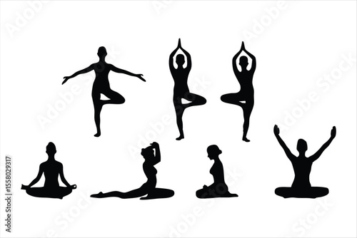 Yoga Poses Silhouettes - Women Practicing Yoga & Pilates Vector Set