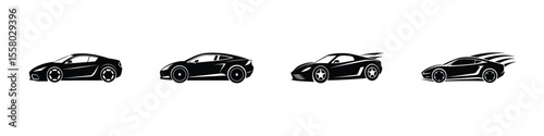 Dynamic illustration of a sleek sports car sliding at a drift angle Flat Silhouette on White Background