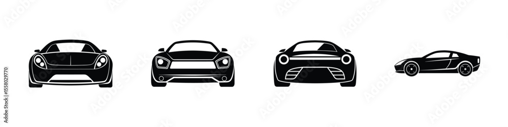 Naklejka premium Creative portrayal of a streamlined sports car rear view charging ahead Silhouette on White Background