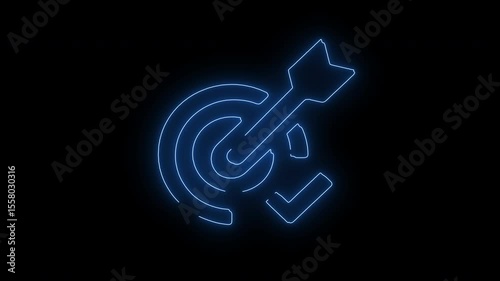 Target and arrow icon glowing in blue neon style for business goal and success concept
