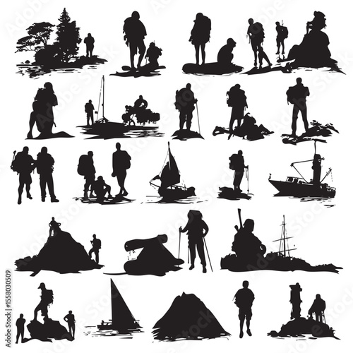 adventure silhouette set, Black & White silhouette set