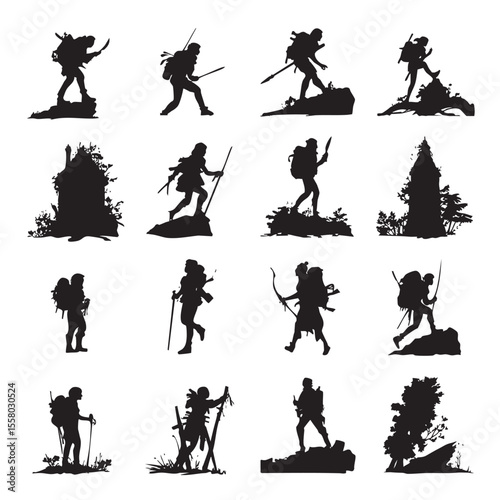 adventure silhouette set, Black & White silhouette set