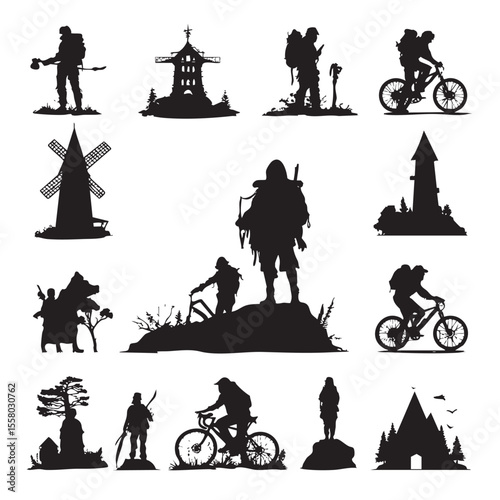 adventure silhouette set, Black & White silhouette set