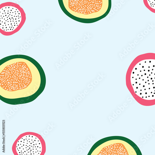 papaya and pitaya slices card, poster, banner, page, paper template