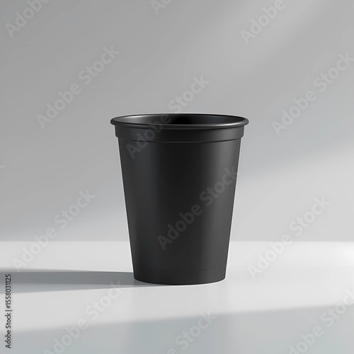 Wallpaper Mural A simple black plastic cup sitting on a white surface against a plain light gray background studio shot Torontodigital.ca