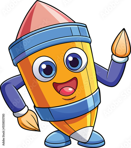 Cartoon pencil character with kawaii face and smile, educational vector illustration