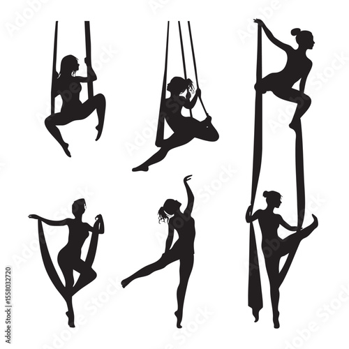 aerial silks silhouette set, Black & White silhouette set