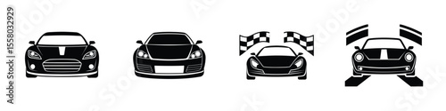 Simple study of a low profile sports car skimming the pavement Silhouette on White Background