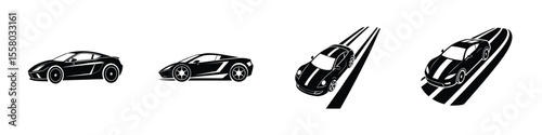 Concept Showing Fast Sports Car Skimming Pavement Silhouette on White Background
