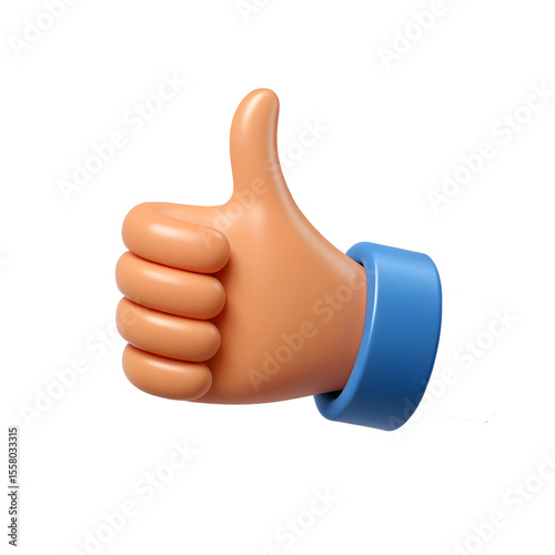 3d cartoon hand giving a thumbs up gesture with a blue sleeve isolated on transparent background
