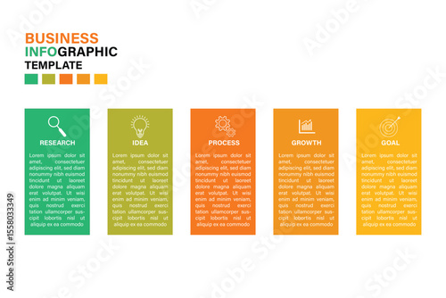 Business infographic template. Business infographic design with 5 steps. Infographic of business strategy which can be used for presentations banners, workflow layout, annual report, web design.