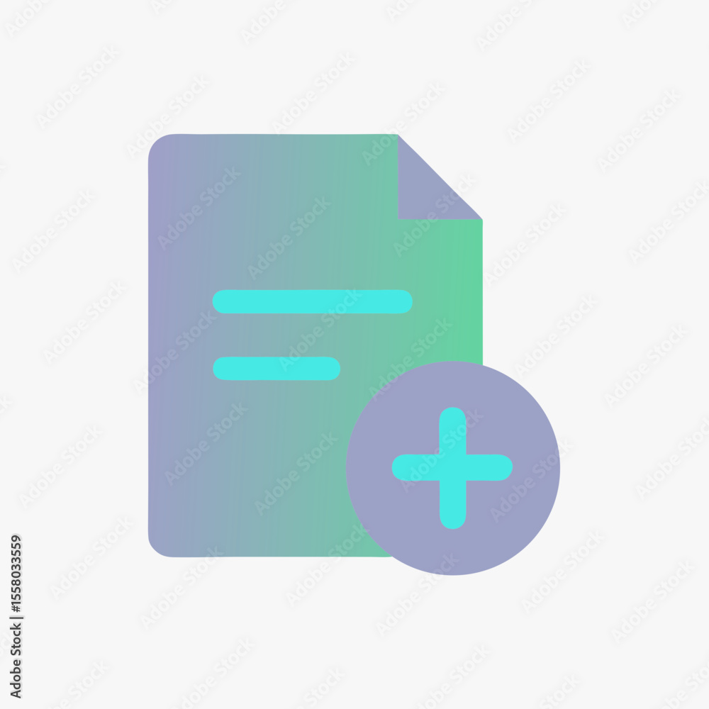 Fototapeta premium Gradient icon of a new document with a plus sign, symbol for adding or creating a new file on a digital interface 