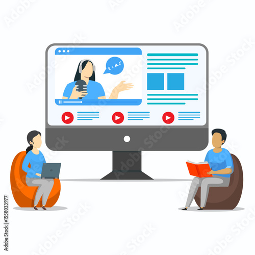 Online courses and tutorials concept. Group of student learning online.