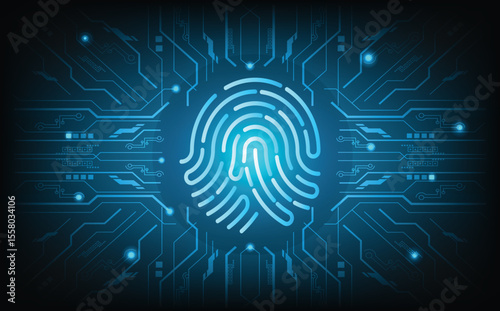 Futuristic fingerprint authentication system background with biometric scan pattern, digital identity access, cyber security interface, and abstract technology design for encryption, privacy.
