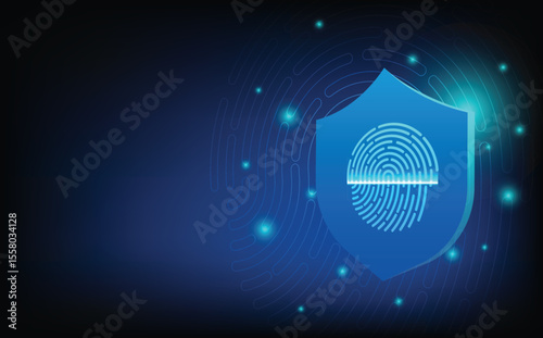 Futuristic fingerprint authentication system background with biometric scan pattern, digital identity access, cyber security interface, and abstract technology design for encryption, privacy.