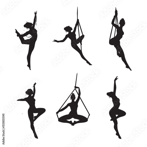 aerialist silhouette set, Black & White silhouette set