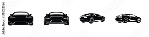 Minimal Rear View of Sleek Sports Car Cruising Flat Silhouette on White Background