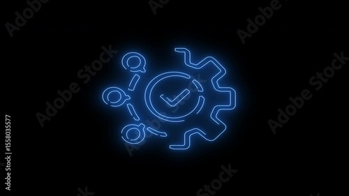 Neon virus and bacteria icon with abstract microbe shape in glowing blue style