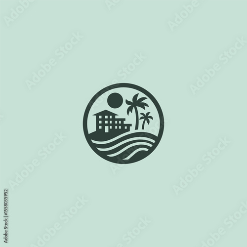 Tropical hotel logo in clean and modern minimalist design.