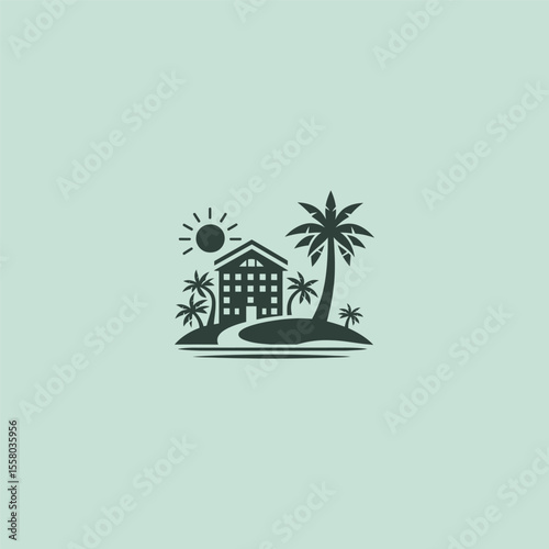 Tropical hotel logo in clean and modern minimalist design.