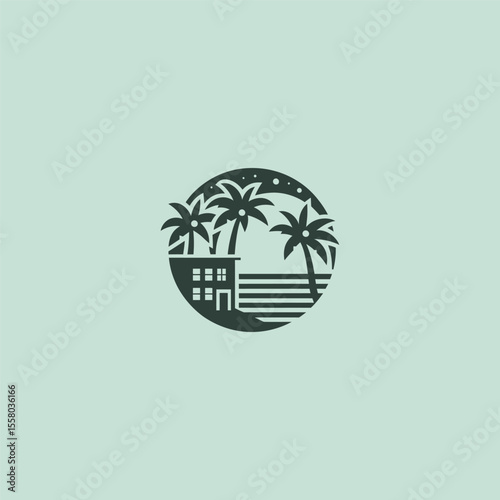 Tropical hotel logo in clean and modern minimalist design.