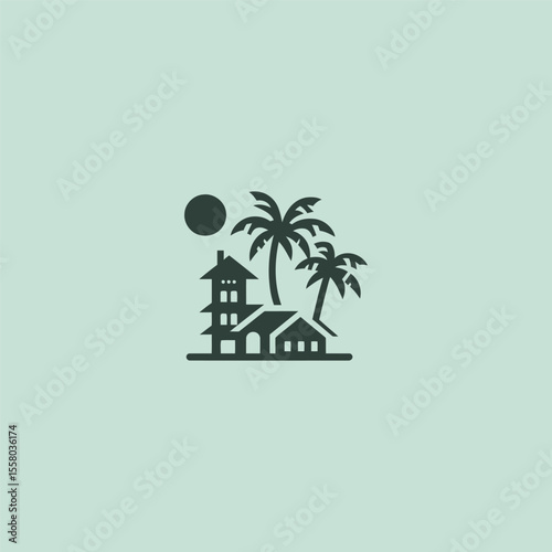 Tropical hotel logo in clean and modern minimalist design.