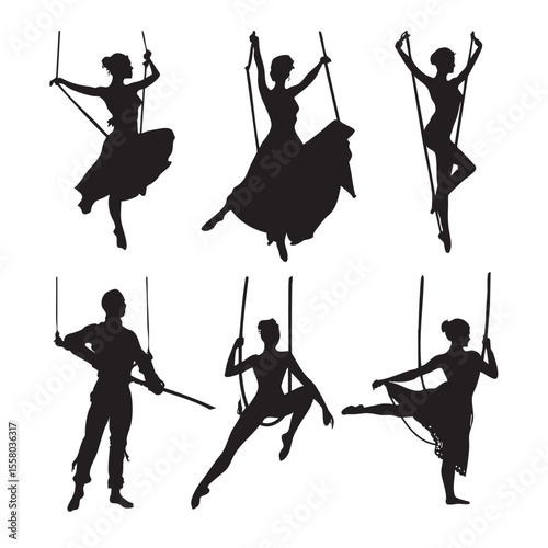 aerialist silhouette set, Black & White silhouette set
