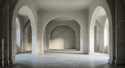 classical architecture, arched openings, shades of white, light and shadow