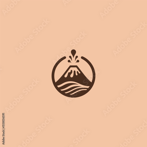 Volcano logo in simple and minimalist illustration style.
