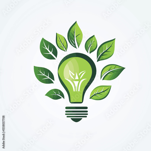 Green energy light bulb logo concept vector template for eco friendly initiatives and sustainable solutions, vector style simple color