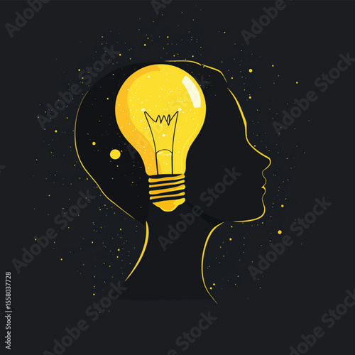 Human silhouette profile picture with bulb in the head. Creative person with new idea, human brain concept, people find solution